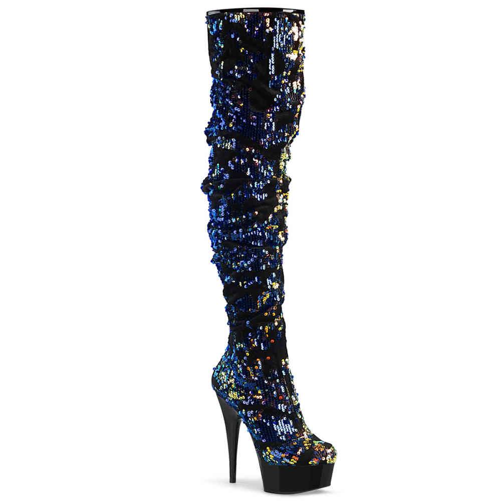 Pleaser - DELIGHT3004 Plateau overknee Laarzen - Blauw/Zwart Product image